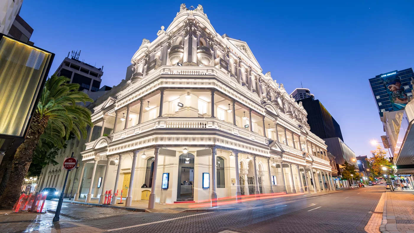 Nighttime image of His Majesty's Theatre