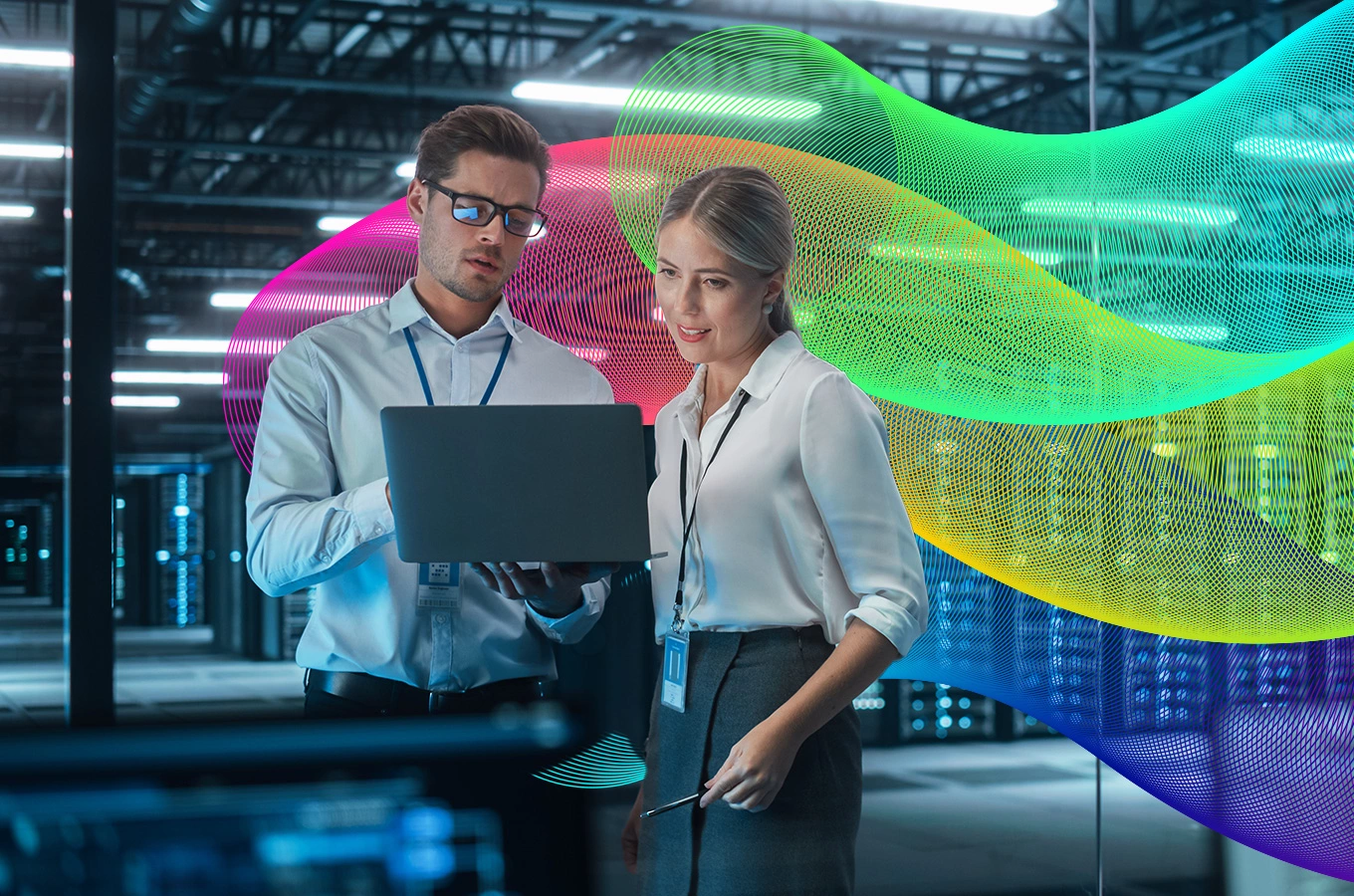 Team working in large scale data centre