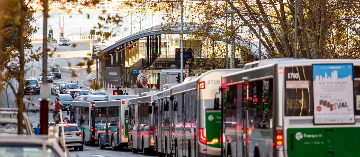 Transperth buses near Elizabeth Quay Station