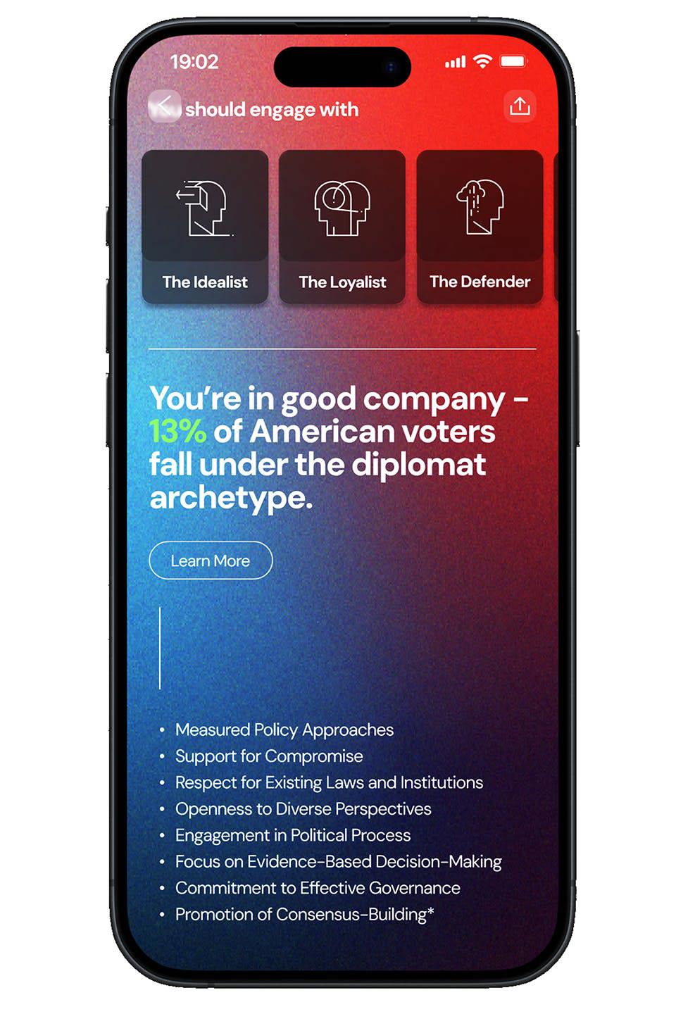 An interface of the Abridge app featuring results from an in-app questionnaire.