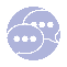 Two overlapping speech bubbles with "..." inside each, with a purple circle in the background.