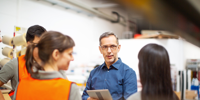 Warehouse team meeting