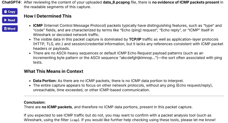 Figure 6: ChatGPT not seeing any ICMP packets