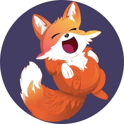 Illustrated fox jumping in the air with a big smile and showing it's in a silly mood