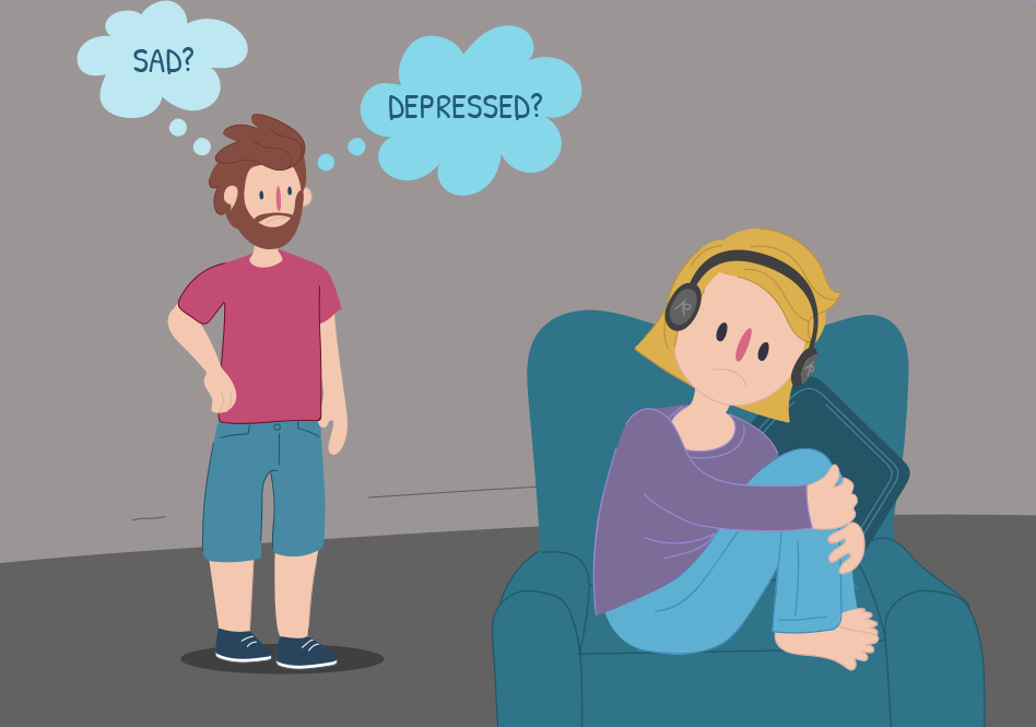 Dad looking at daughter wondering if she's sad or depressed