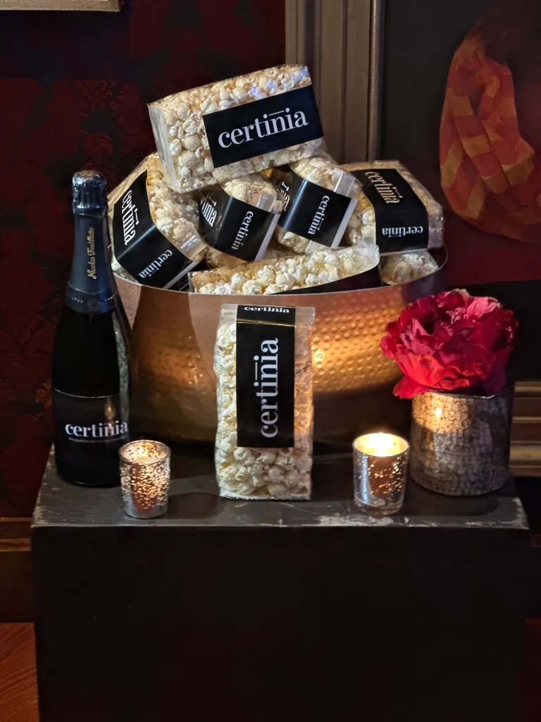 Certinia popcorn and champagne