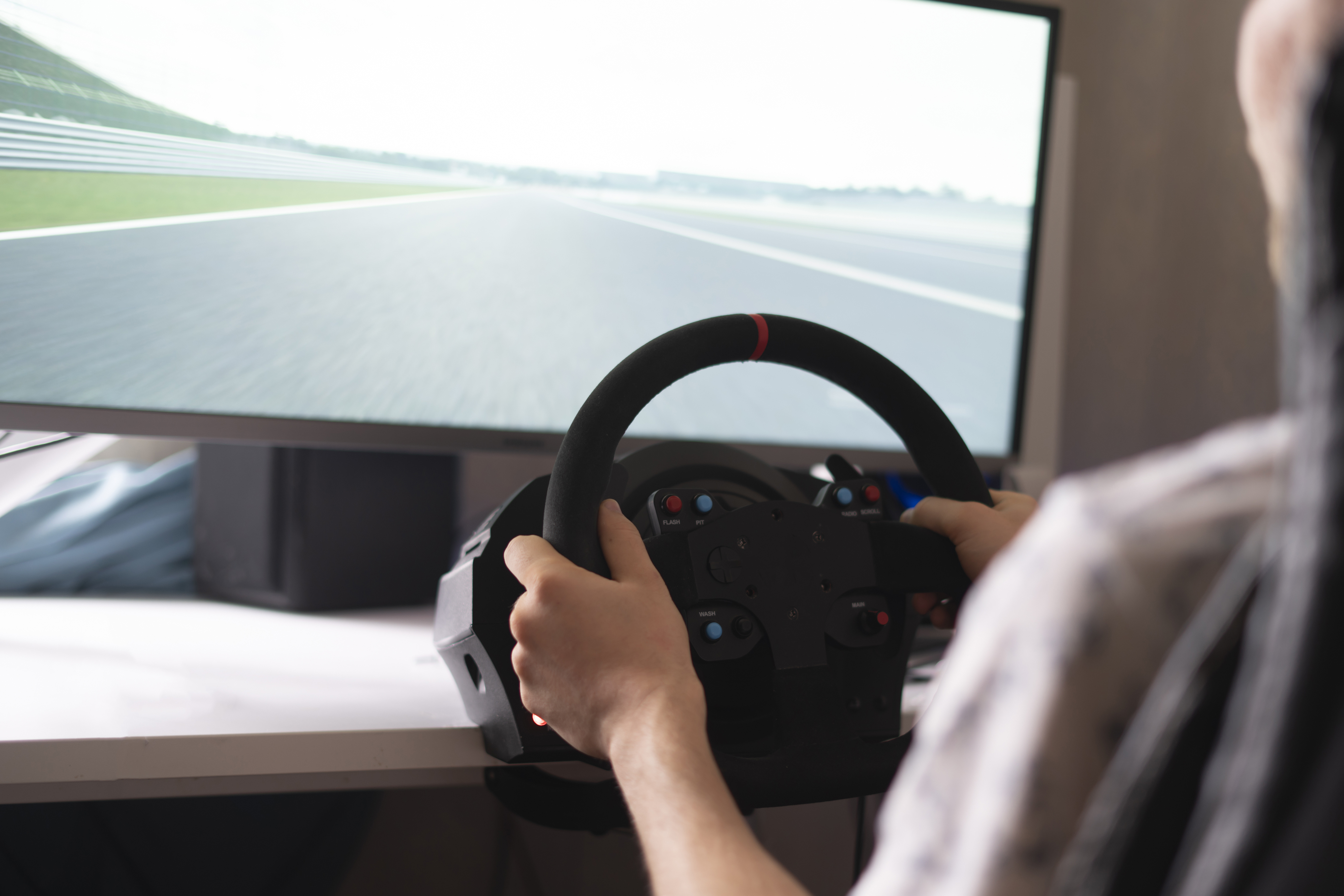 Simulation technology allows a driver to practice skills using a screen, detached wheel and pedals.