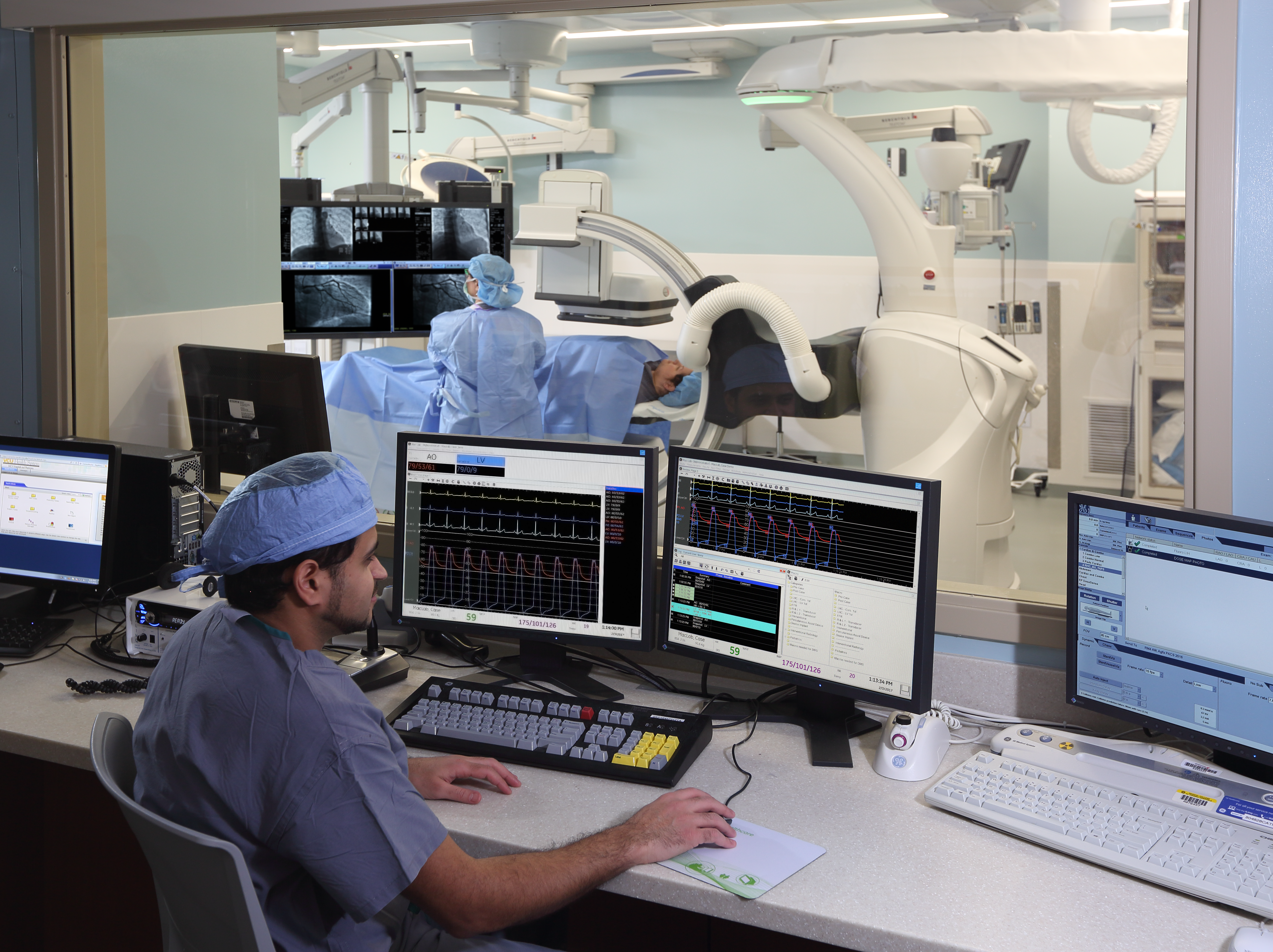 TAVI procedure in cath lab, view from control room