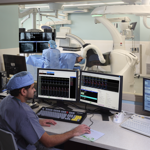 TAVI procedure in cath lab, view from control room