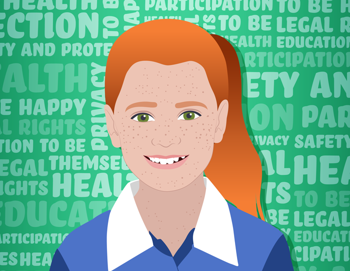 Child in school uniform smiling