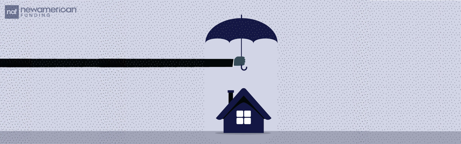 house with an umbrella shielding it from the rain graphic