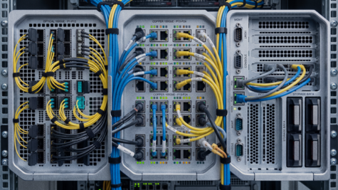 BICSI standard structured cabling layout featuring fiber optic LC connectors and Cat6 ethernet patch panels