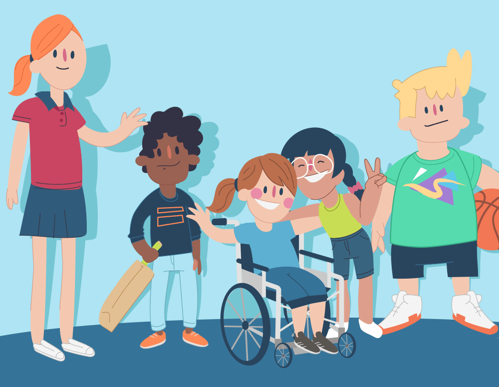 A group of kids who all look different.