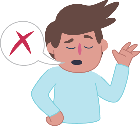 Person talking with a speech bubble showing 'X'