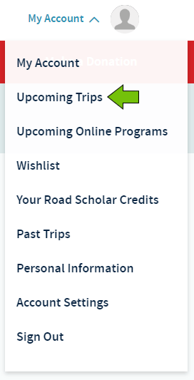 upcoming trips tab