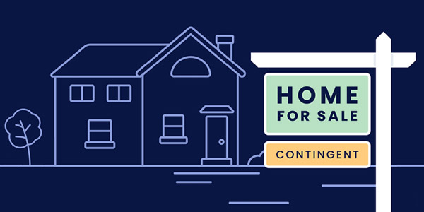 graphic with a drawing of a house and a home for sale sign that says contingent underneath