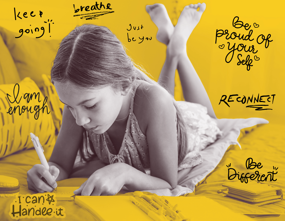 A teen girl writing in her diary.