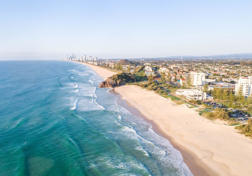View over Burleigh Beach and North Burleigh on the Gold Coast