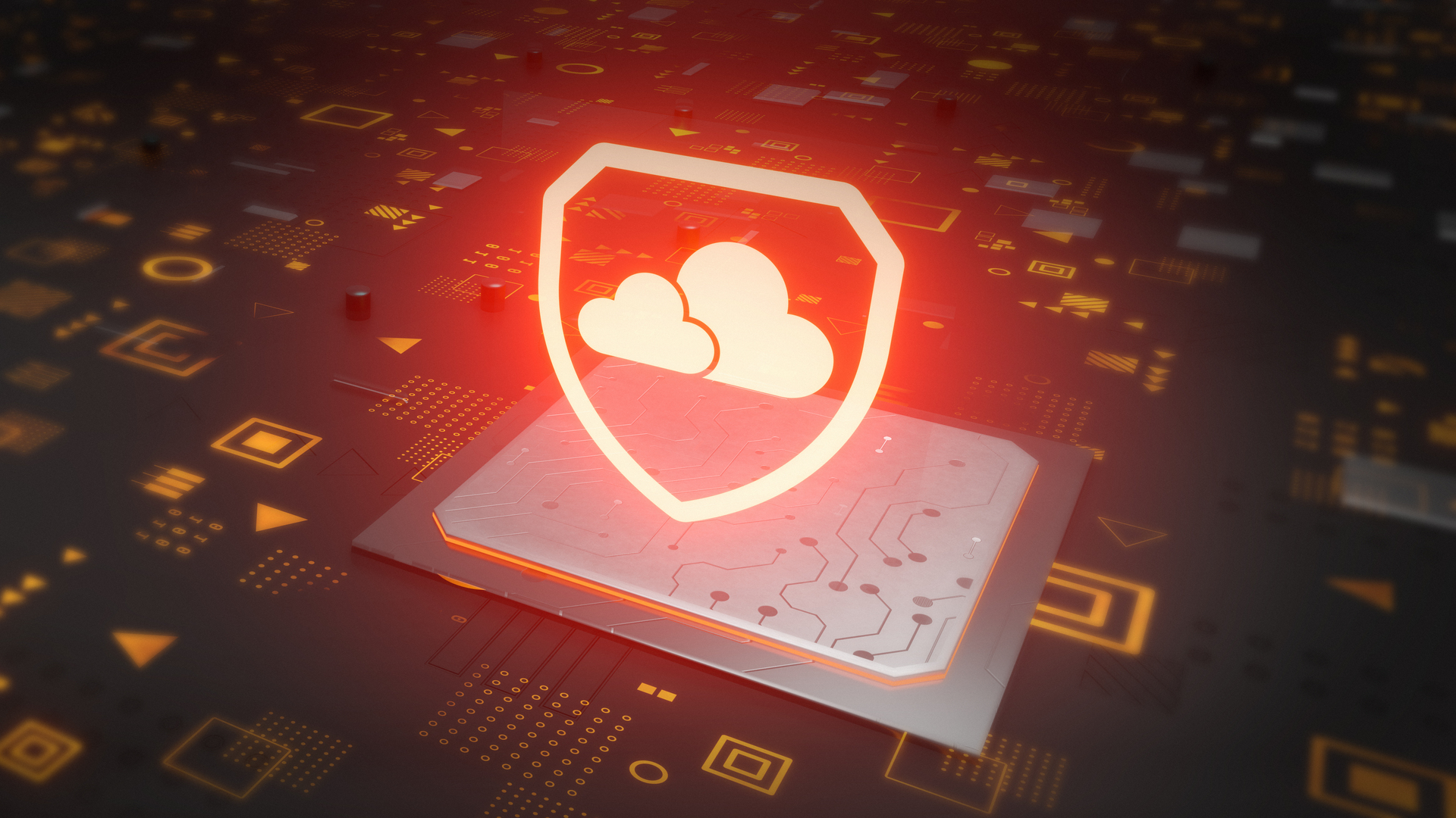 Red Shield Cloud Computing Cybersecurity Technology 3D Rendering