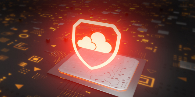 Red Shield Cloud Computing Cybersecurity Technology 3D Rendering