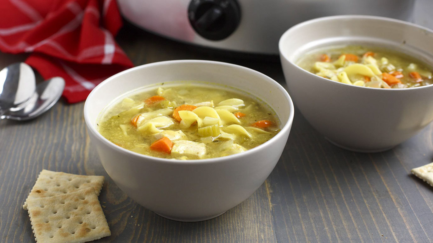 Bowl of Slow Cooker Chicken Noodle Soup