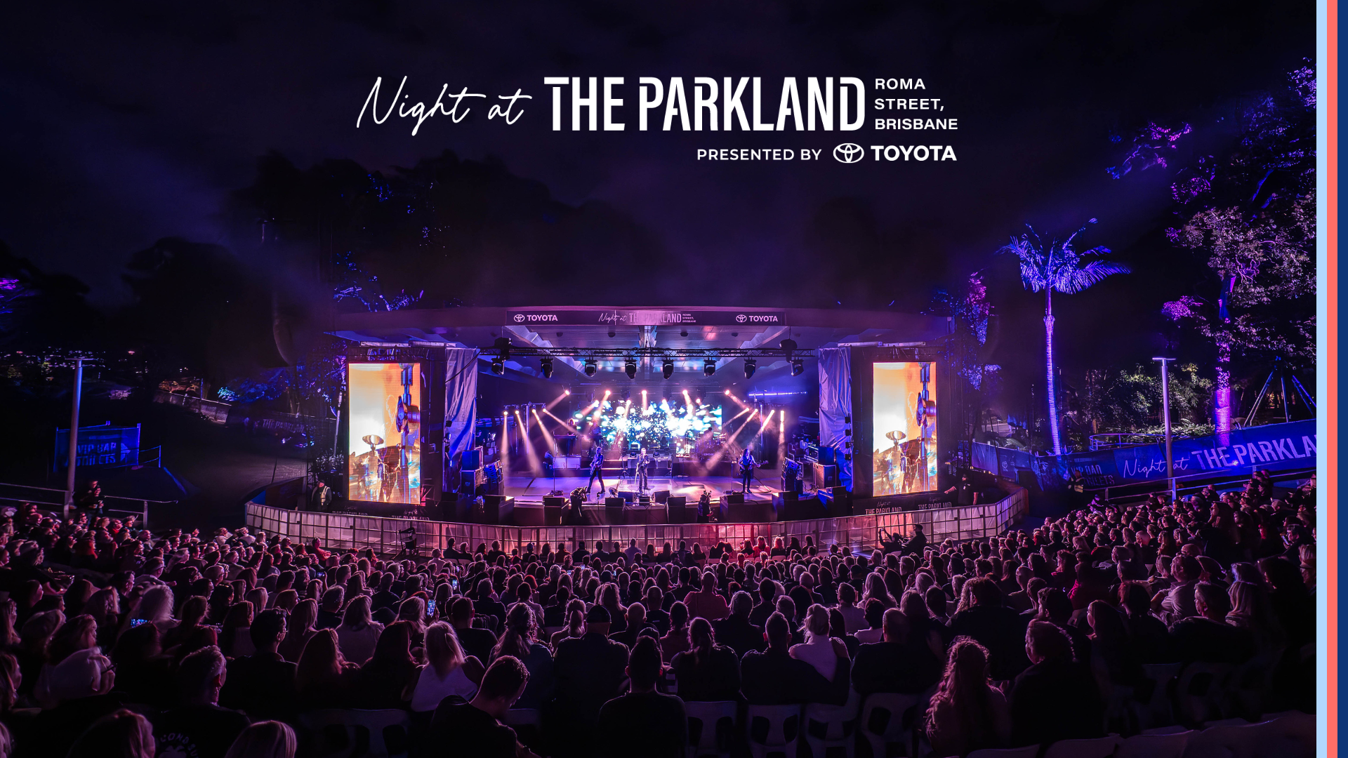 Image of Night at The Parkland, stage and large crowd watching live music