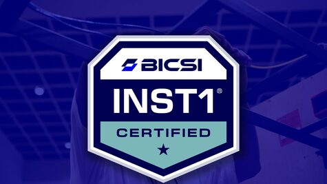 Installer 1 Certificate overlayed on blue background image of installer installing cables during the cabling skills challenge