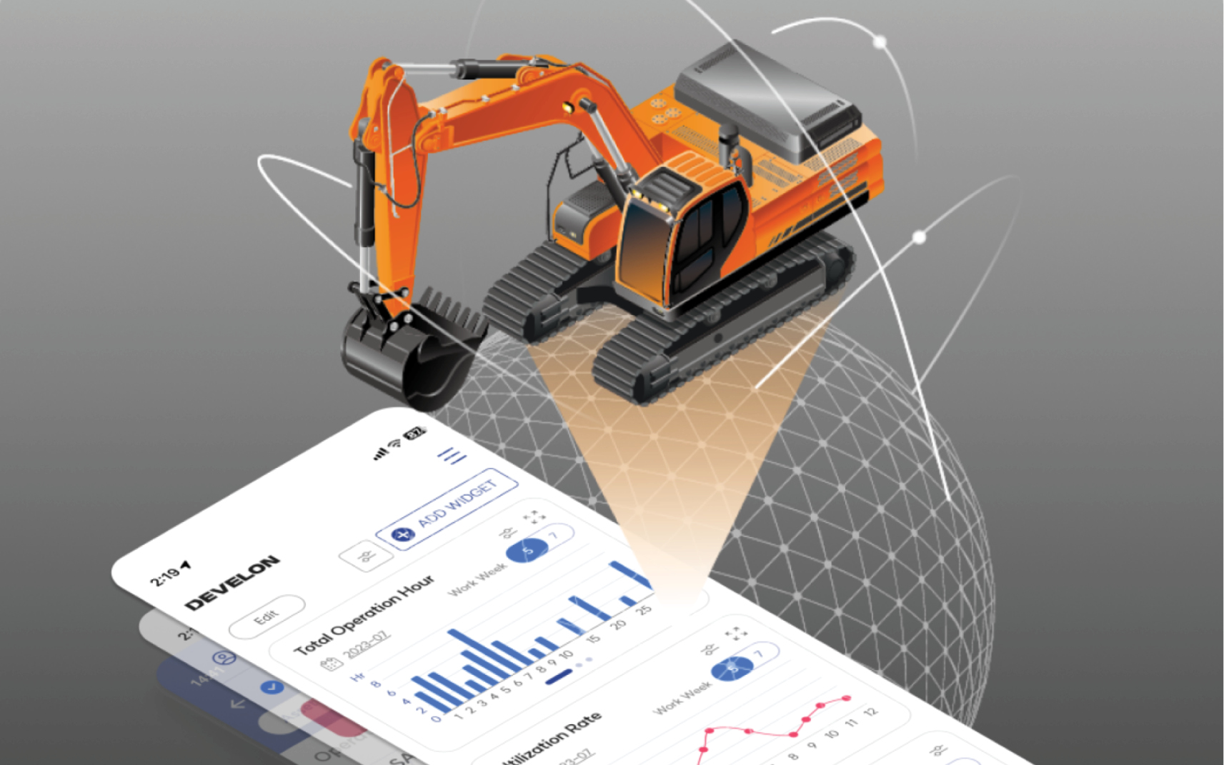 An illustration of the MY DEVELON fleet management system.