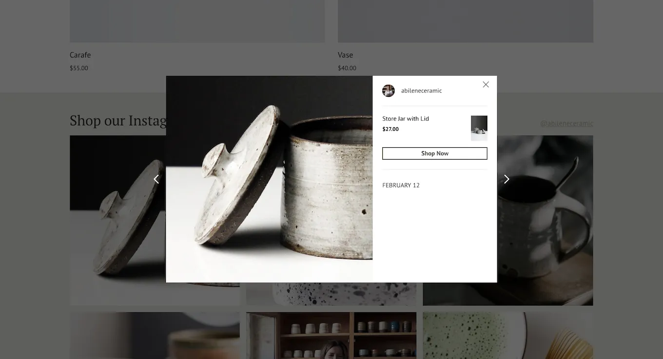 Instagram shoppable gallery check out