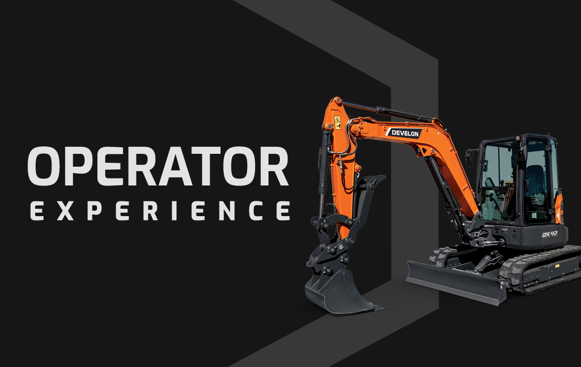 A DEVELON DX42-7 mini excavator with the DEVELON Operator Experience.