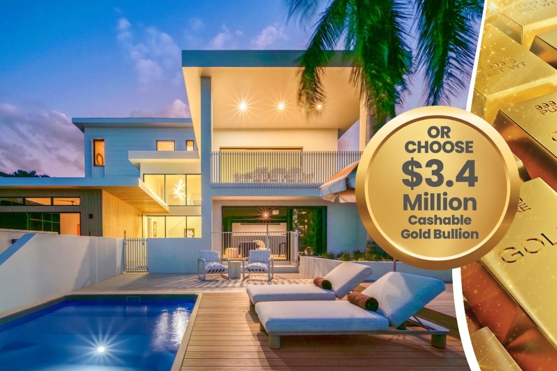 Multi level home with pool and sun loungers or choose cashable gold prize.