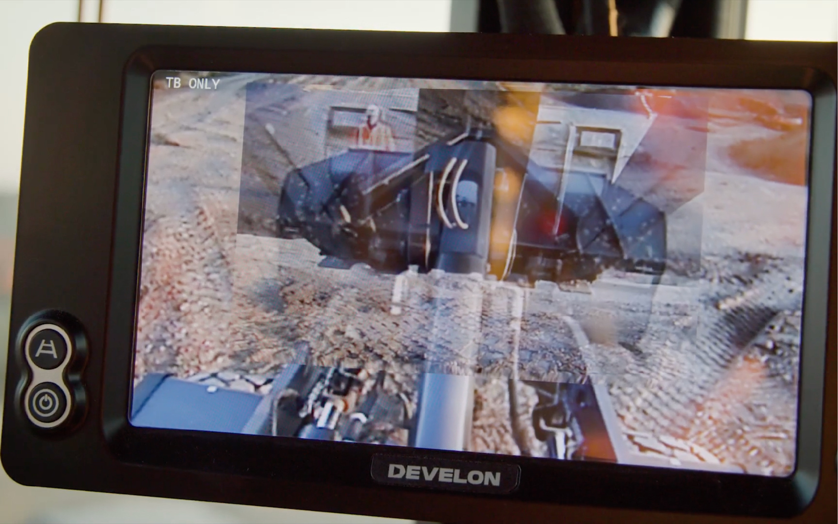 A view of the DEVELON Transparent Bucket technology on an in-cab monitor.