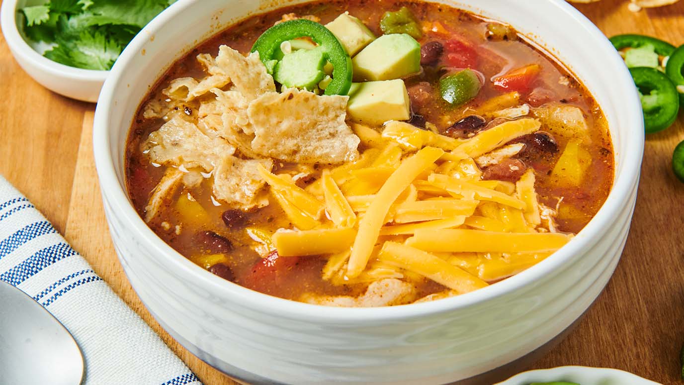 Bowl of Slow Cooker Chicken Tortilla Soup