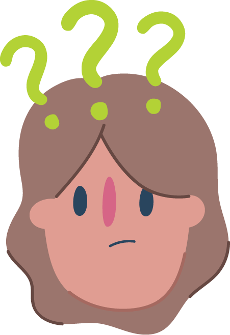 face surrounded by question marks