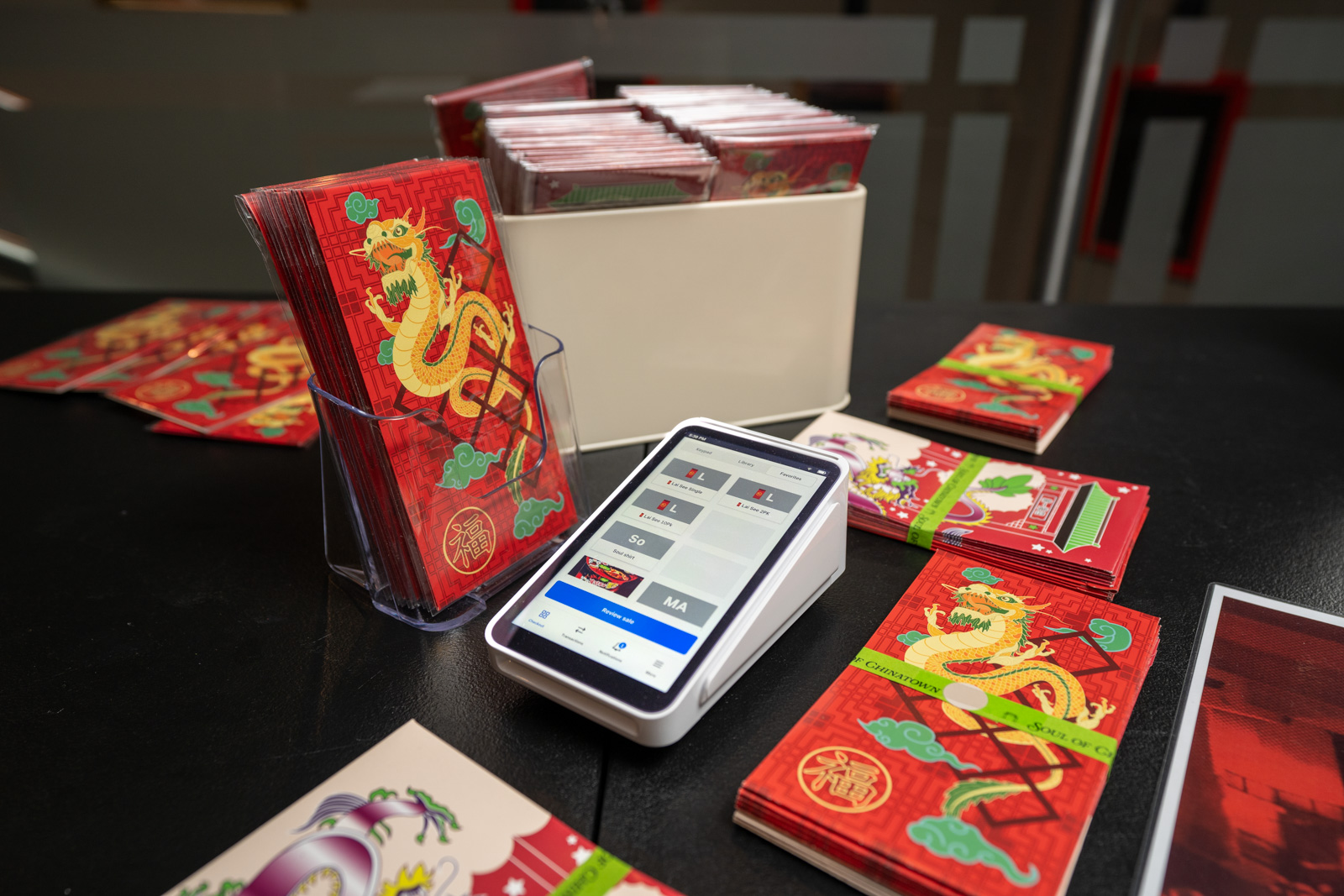 A Square Terminal surrounded by Chinese Red Packets (lai see)
