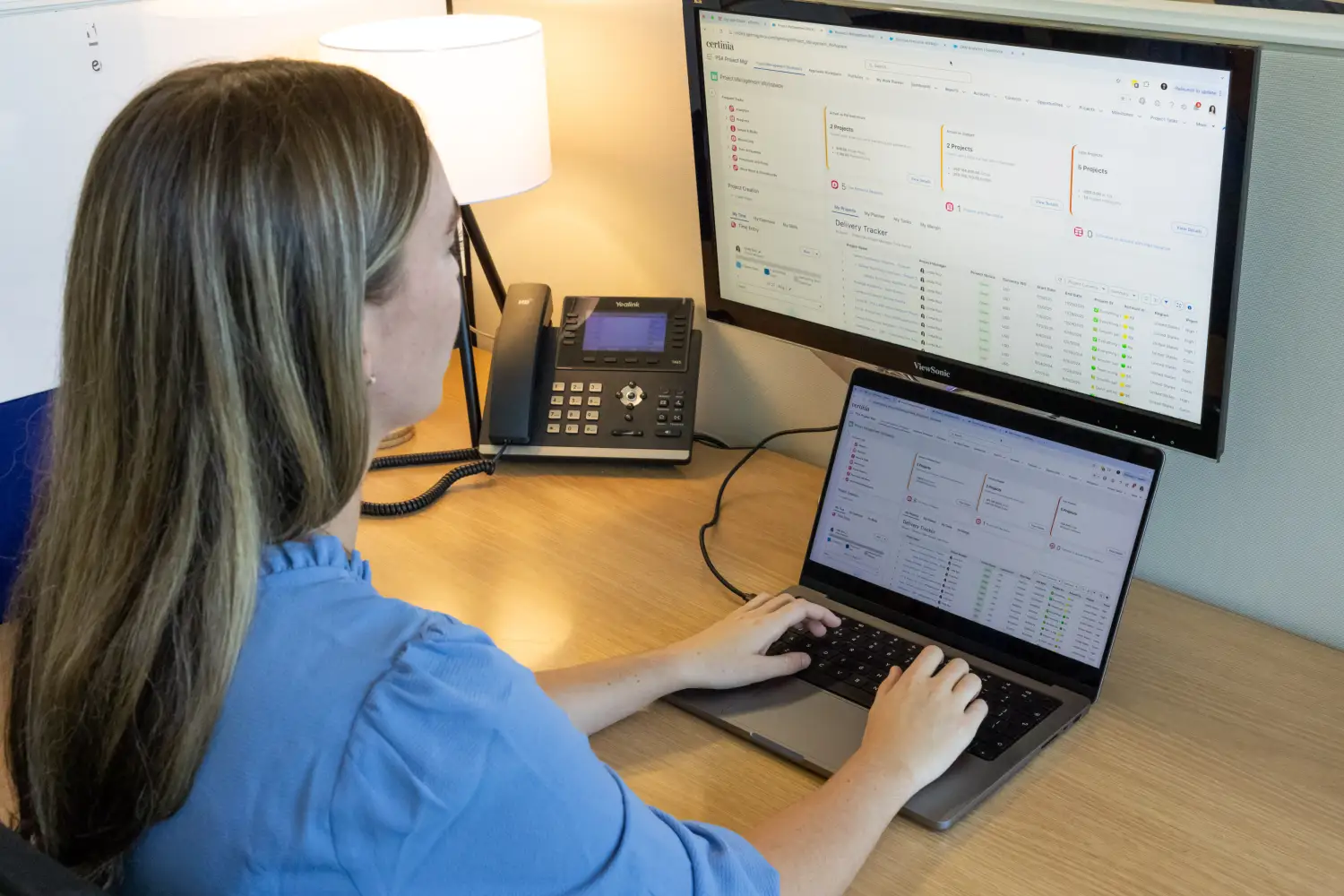 Sales professional using services estimator tool to speed up quoting and project starts