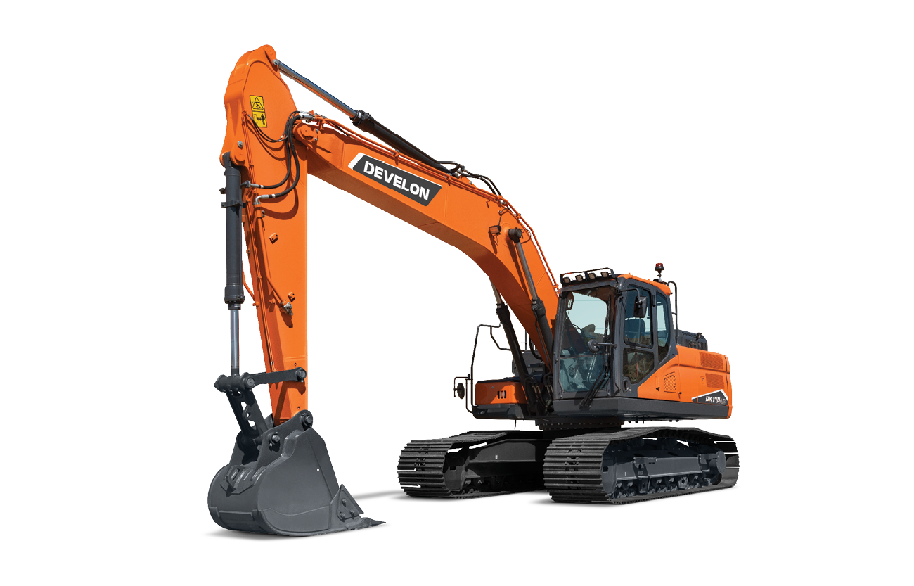 DEVELON DX170LC-7 crawler excavator on a cut out background. 