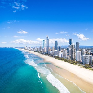 Gold Coast skyline and beach aerial shot