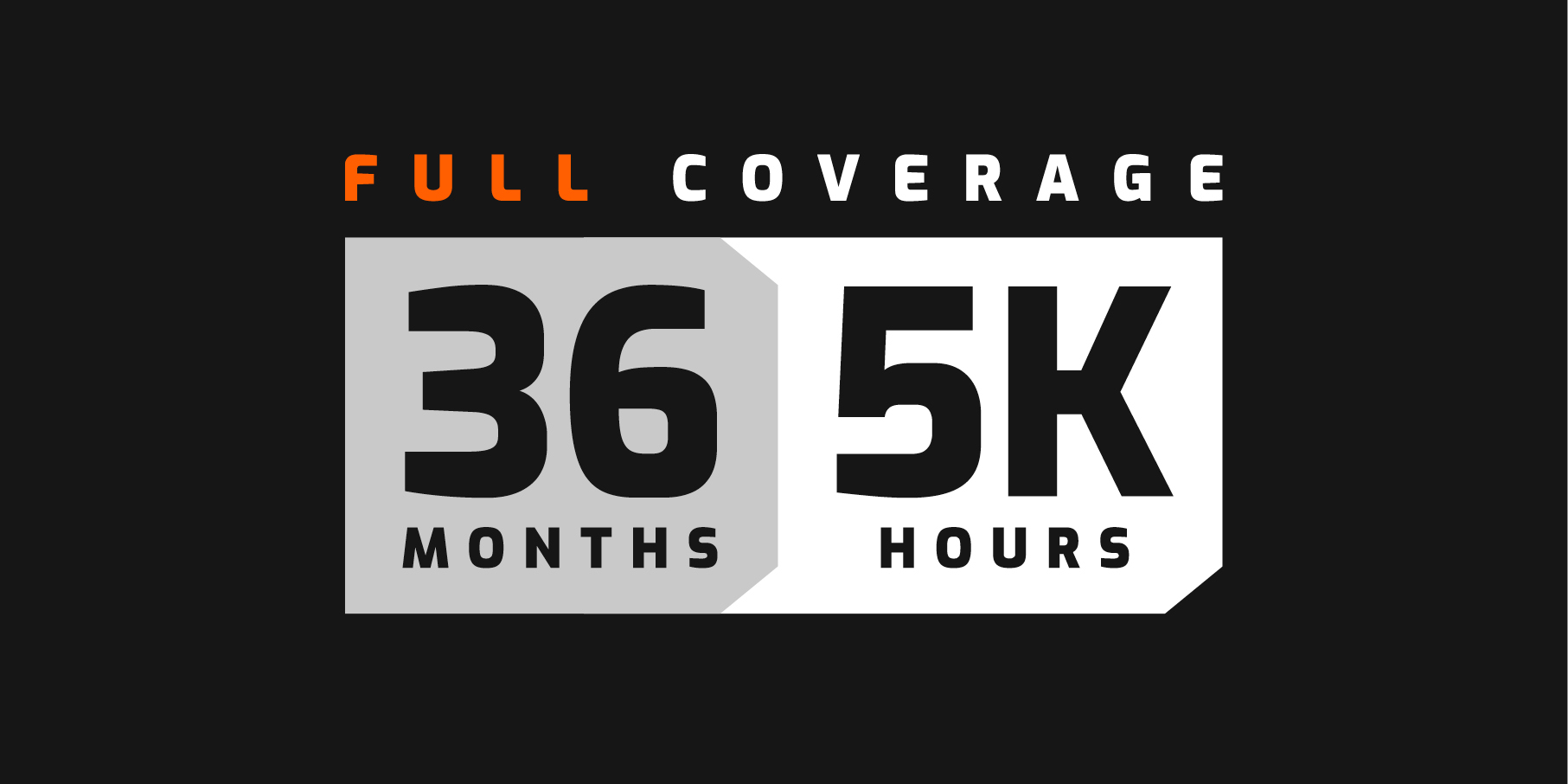 The DEVELON 36-month, 5,000-hour full-coverage warranty logo.