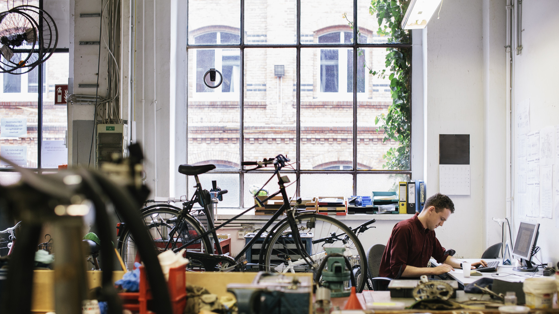 Bicycle Workshop Technician Doing Administrative Work