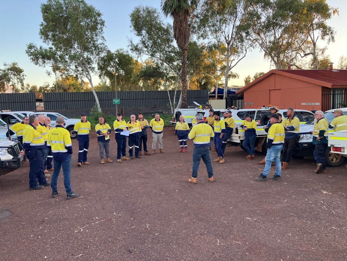 Safety in action: Picture of members of the Project Horizon team partaking in their daily standup where they review recent safety incidents