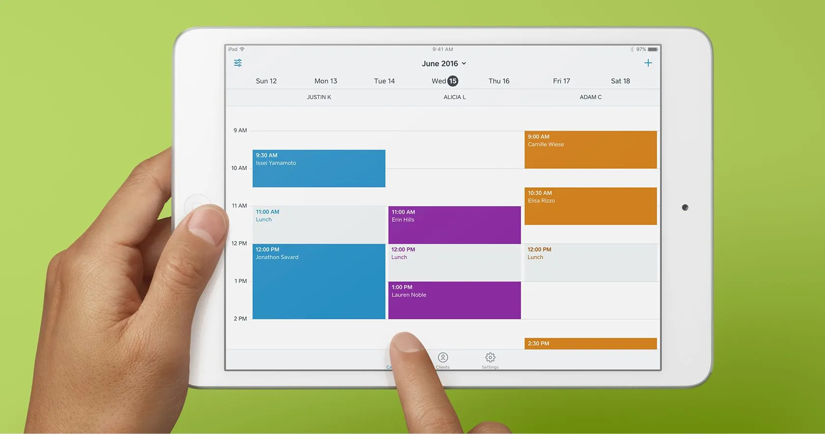 Image of iPad with Square Appointments calendar interface