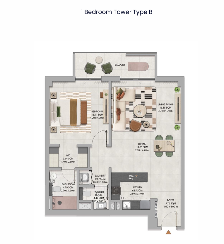 Rise By Athlon 1 bedroom apartment Type B floor plan