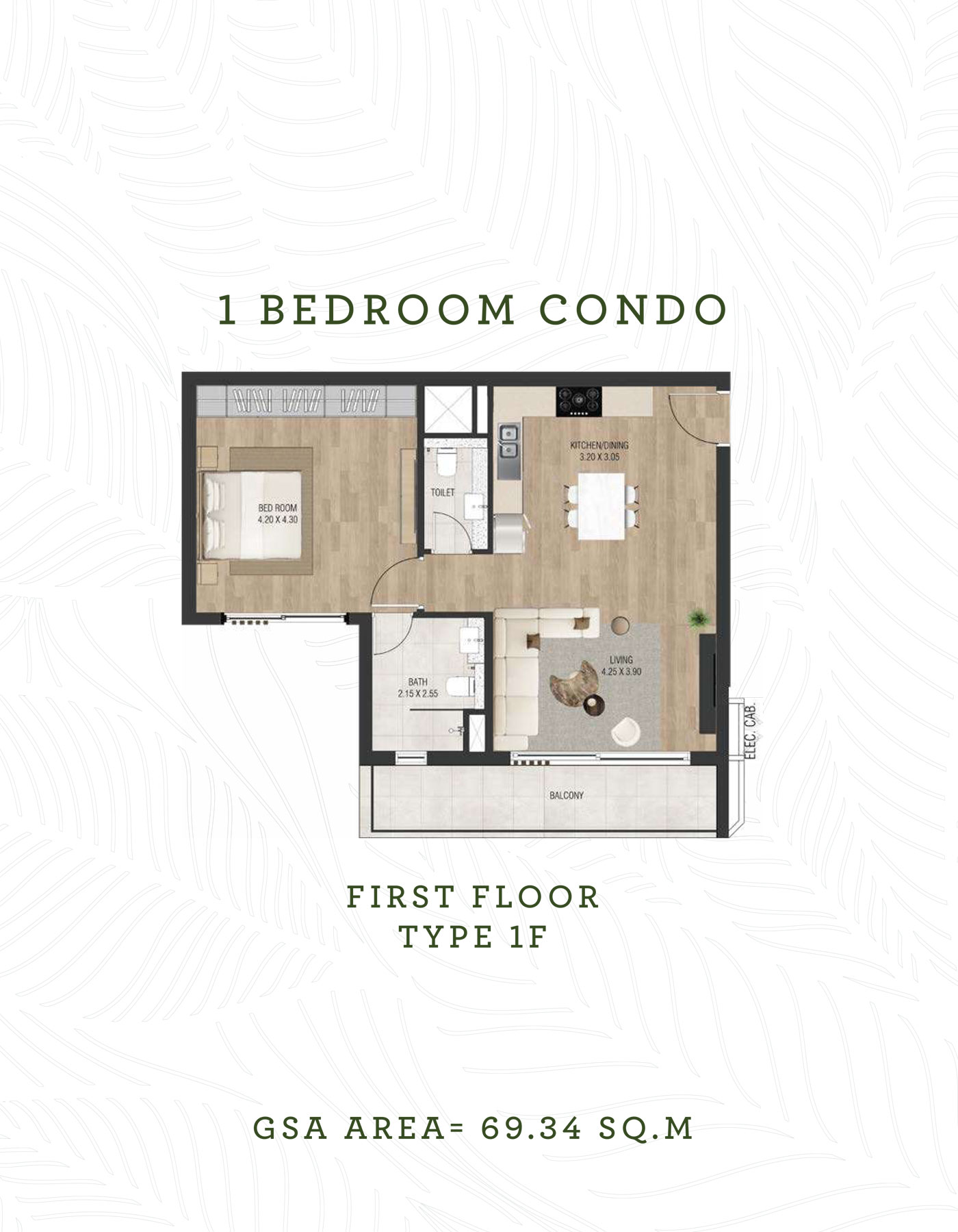 The Sustainable City Yas Island 1 bedroom typeE floor plan