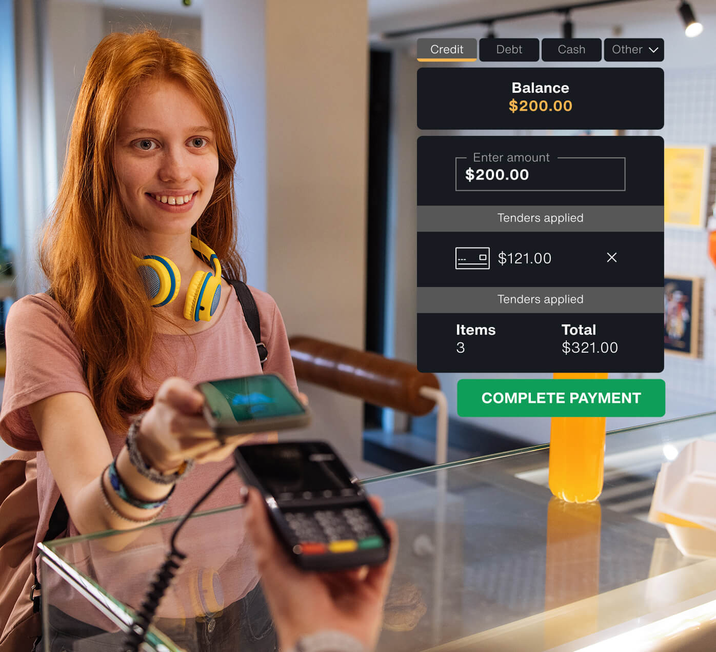 Shopper paying via digital wallet on her phone