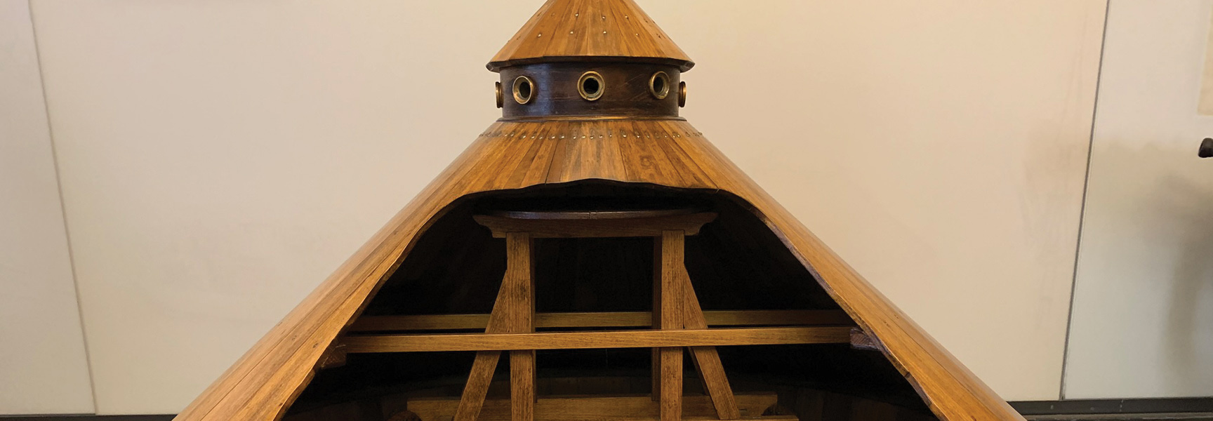 A wooden model of one of Leonardo da Vinci's inventions on display at a museum in Italy.