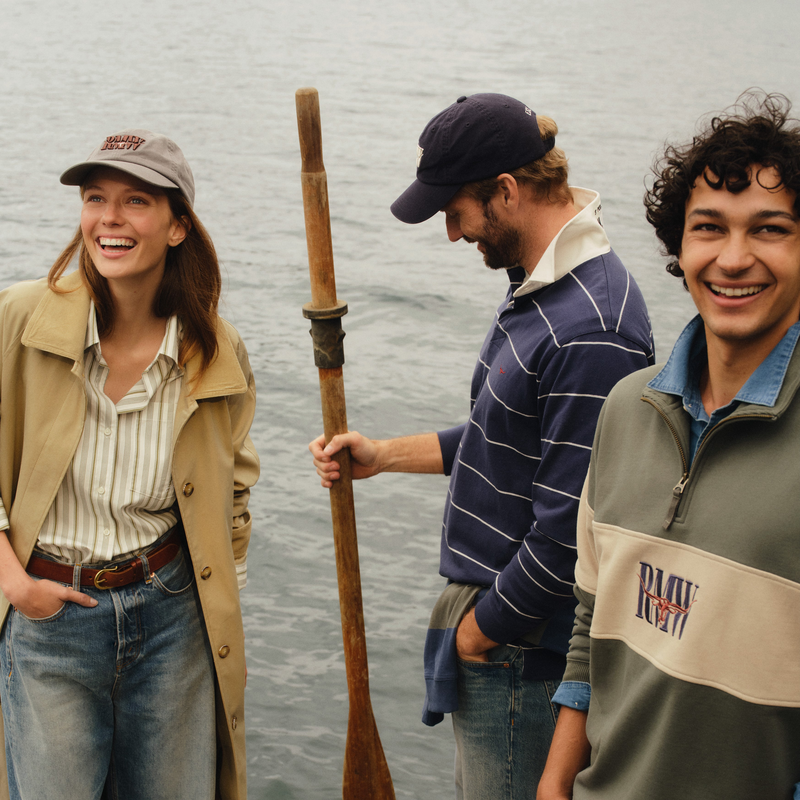 Three people wearing R.M. William heritage clothing