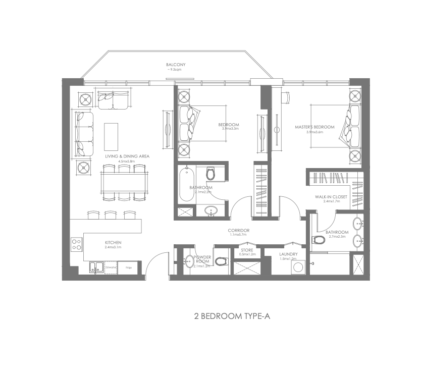 Louvre Abu Dhabi Residences 2 bedroom apartment typeA floor plan