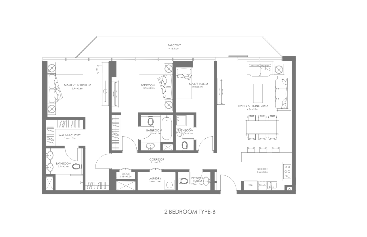 Louvre Abu Dhabi Residences 2 bedroom apartment typeB floor plan