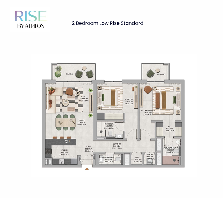 Rise By Athlon 2 bedroom apartment Type C floor plan